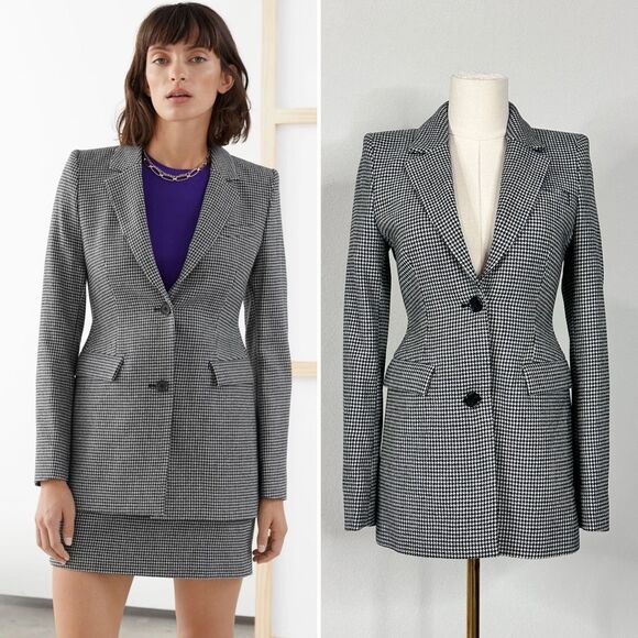 NWT & Other Stories Paris Wool Hourglass Houndstooth Blazer 2 Academia Preppy - Picture 1 of 15